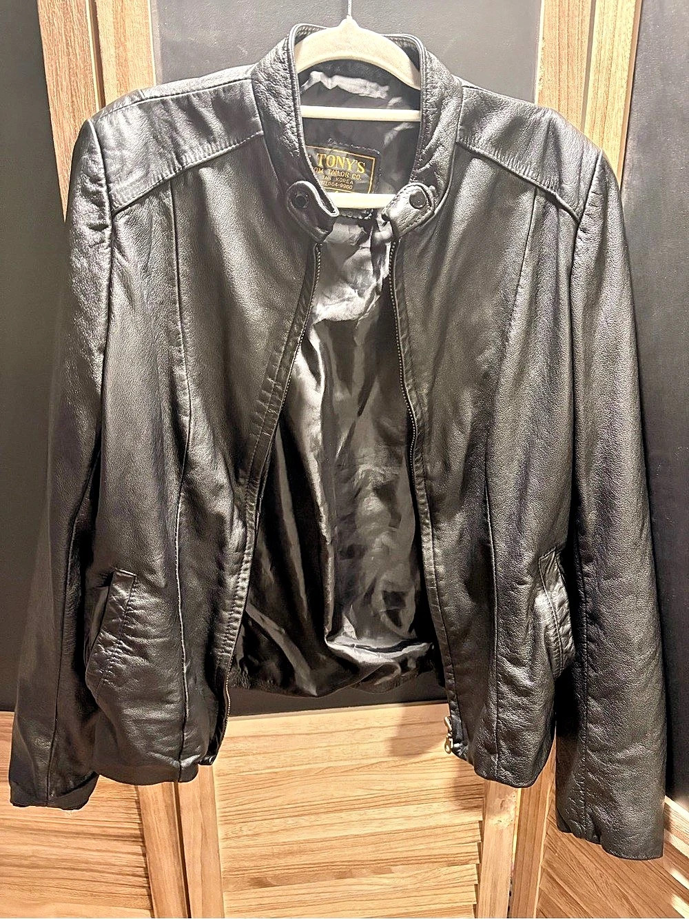 Mr. Tony's Custom Tailor Co. Handcrafted Leather Jacket. Black Leather Jacket